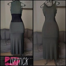 NWOT Lipstick - maxi bodycon, military green Dress with sheer, size small