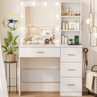 37" Vanity Desk with LED Lighted Mirror Makeup Vanity Table Power Outlet Drawers