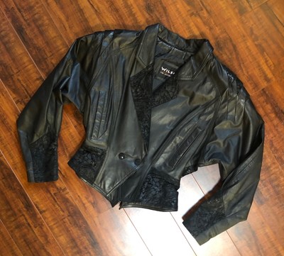 VINTAGE VTG 80s WILSONS LEATHER Black Cropped Tapered Bolero Layer
