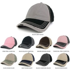 Low Profile Washed Cotton Distressed Cap with Heavy Stitching - Free Shipping