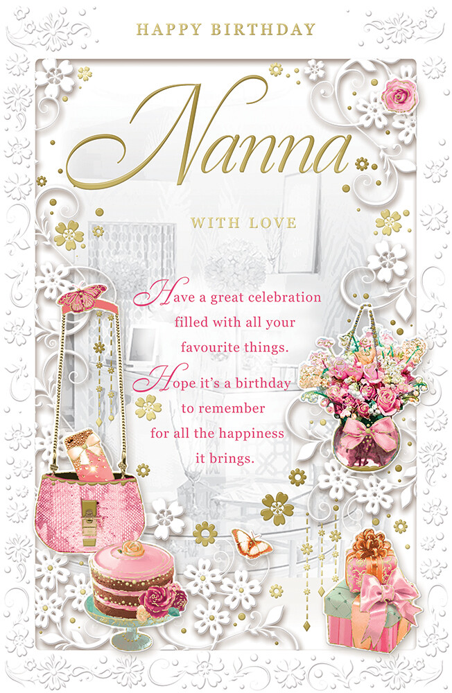 Geburtstagskarte 'Happy Birthday Nanna' – Mit Goldfarbener Folienprägung, Weiß, Inkl. Umschlag (Claire Giles)