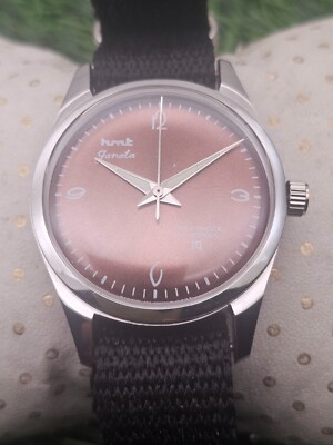 Beautiful Men's HMT Janta Parashock Mechanical Wind 17J Watch Golden Brown Dial