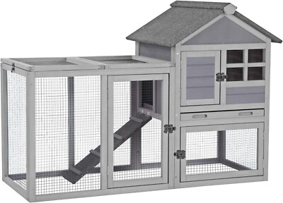 Aivituvin Rabbit Hutch Outdoor Chicken Coop Bunny Cage with Run & Tray 51.6''L