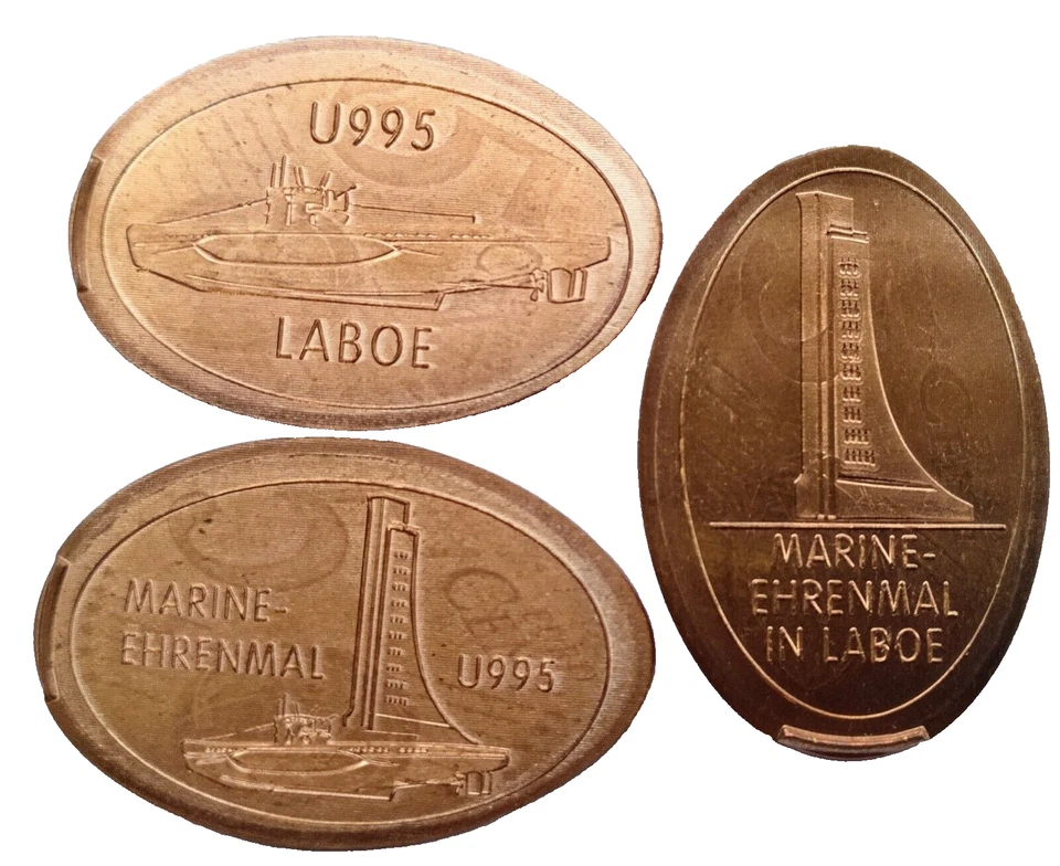 Laboe ● U-Boot, Ehrenmal ● 3x Elongated Coins ● kompletter Satz ● Quetschmünzen - Bild 1 von 1