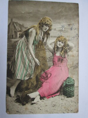 Angeln Mädchen entspannend Vintage Postkarte K39
