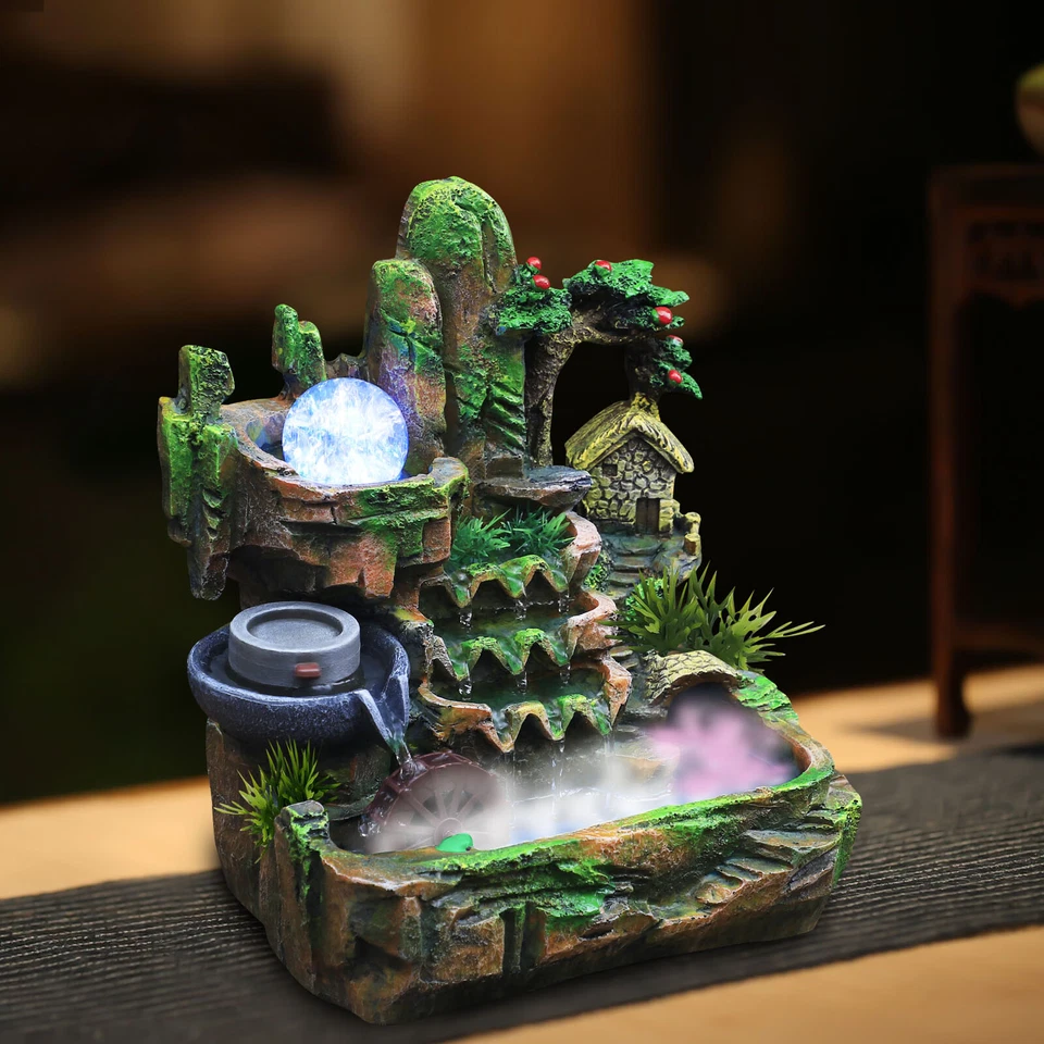 Zen Indoor Tabletop Water Fountain Resin Rockery Waterfall Mist Water Feature - Image 4 of 4