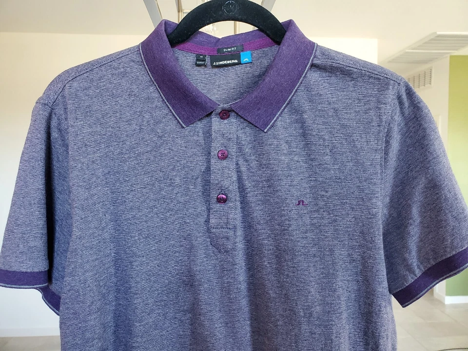 Camisa Polo J Lindeberg Para Hombre Mediana Púrpura Calce Ajustado Rendimiento Golf Foto 2 de 4