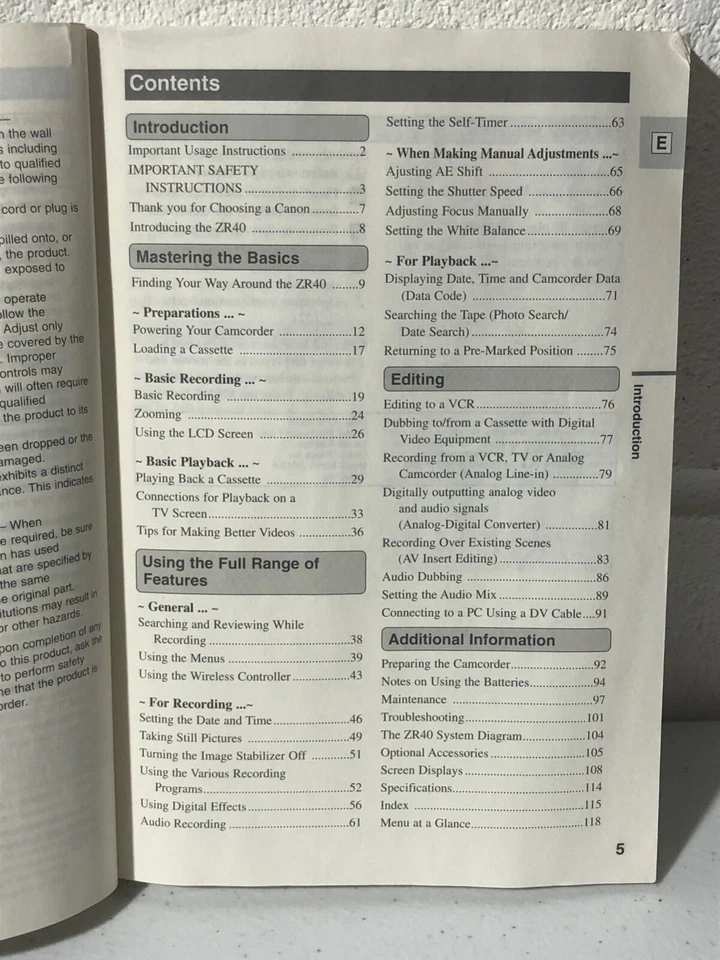 Canon ZR40 Mini DV Camcorder Video Users Manual Instruction Book Booklet ONLY - Image 2 of 3