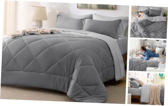 7-Piece Reversible Grey Queen Comforter Set for Ultimate Comfort-image