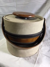 Vintage Retro Ice Bucket, Imitation Leather Brown & White Man Cave!!!!!!