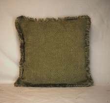 moss green textured chenille decorative throw pillow with fringe for sofa