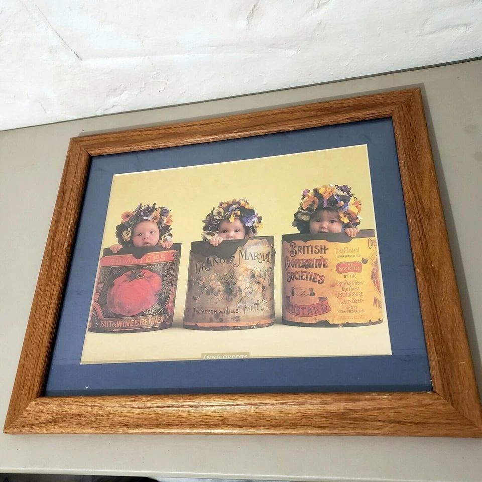 Anne Geddes Pansies Babies In Vegetable Cans Printed Picture Wood Frame 16"x19" - Image 2 of 4