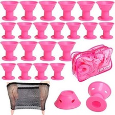 40 Pcs Pink Magic Hair Rollers Include 20 Large  20 Pcs Small Silicone Curlers