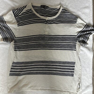 Threads 4 Thought Mens Medium Henley, Black/White Stripes