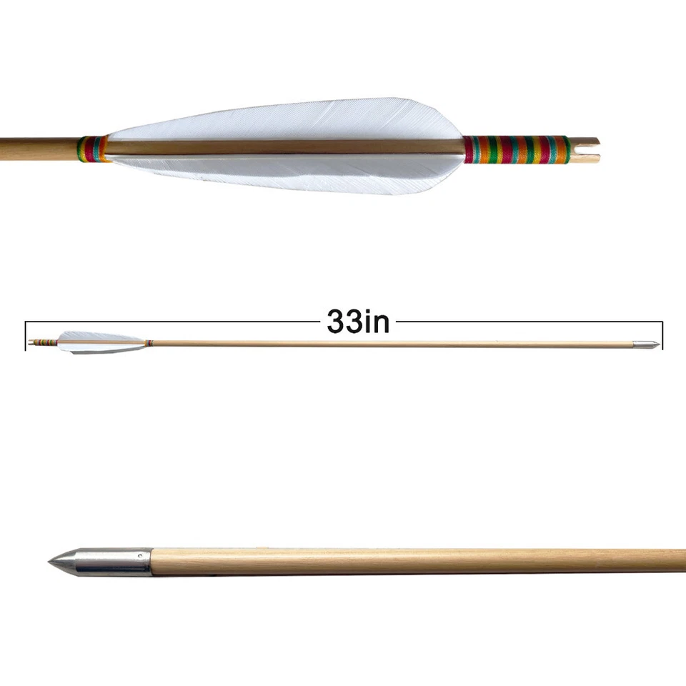 12pcs 33" Wooden Arrow 4 Feather Gorgeous Patterns Spine 400 Recurve Bow Longbow - Image 2 of 4
