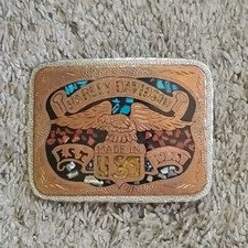Turquiose, Coral, Abalone inlaid  Harley Davidson Belt Buckle