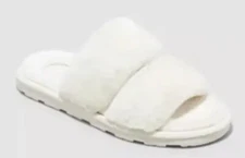 NEW “Stars Above” Faux Fur Royal Slide Slippers SOFT Houseshoes Off-White Sz 7