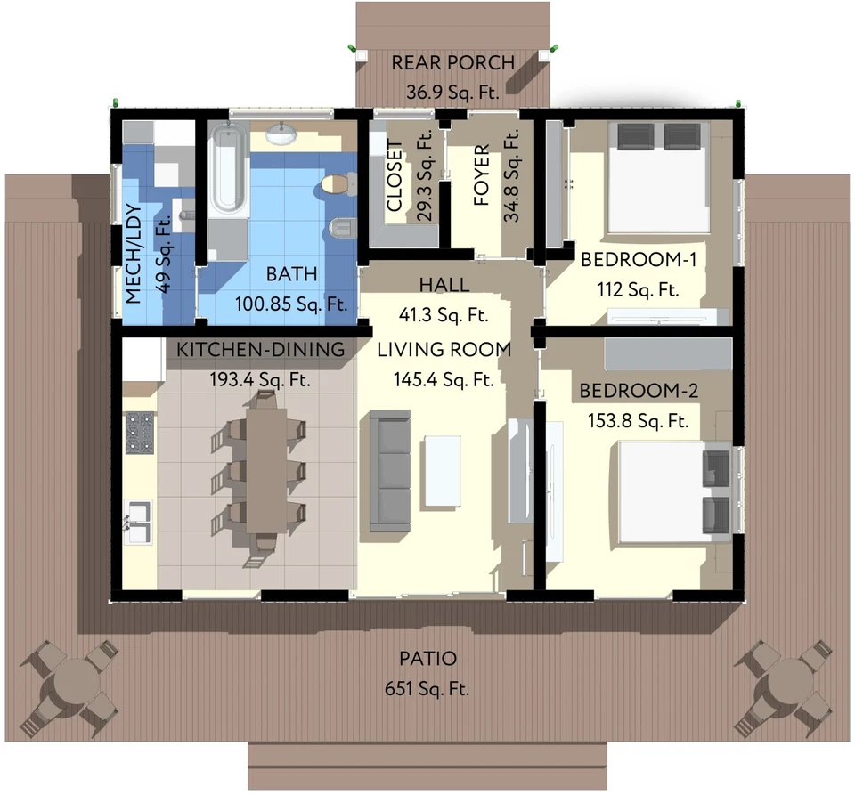 Charming Backyard Cabin 3 Bed, 1 Bath, Architectural Build Plans PDF Download - Image 4 of 4