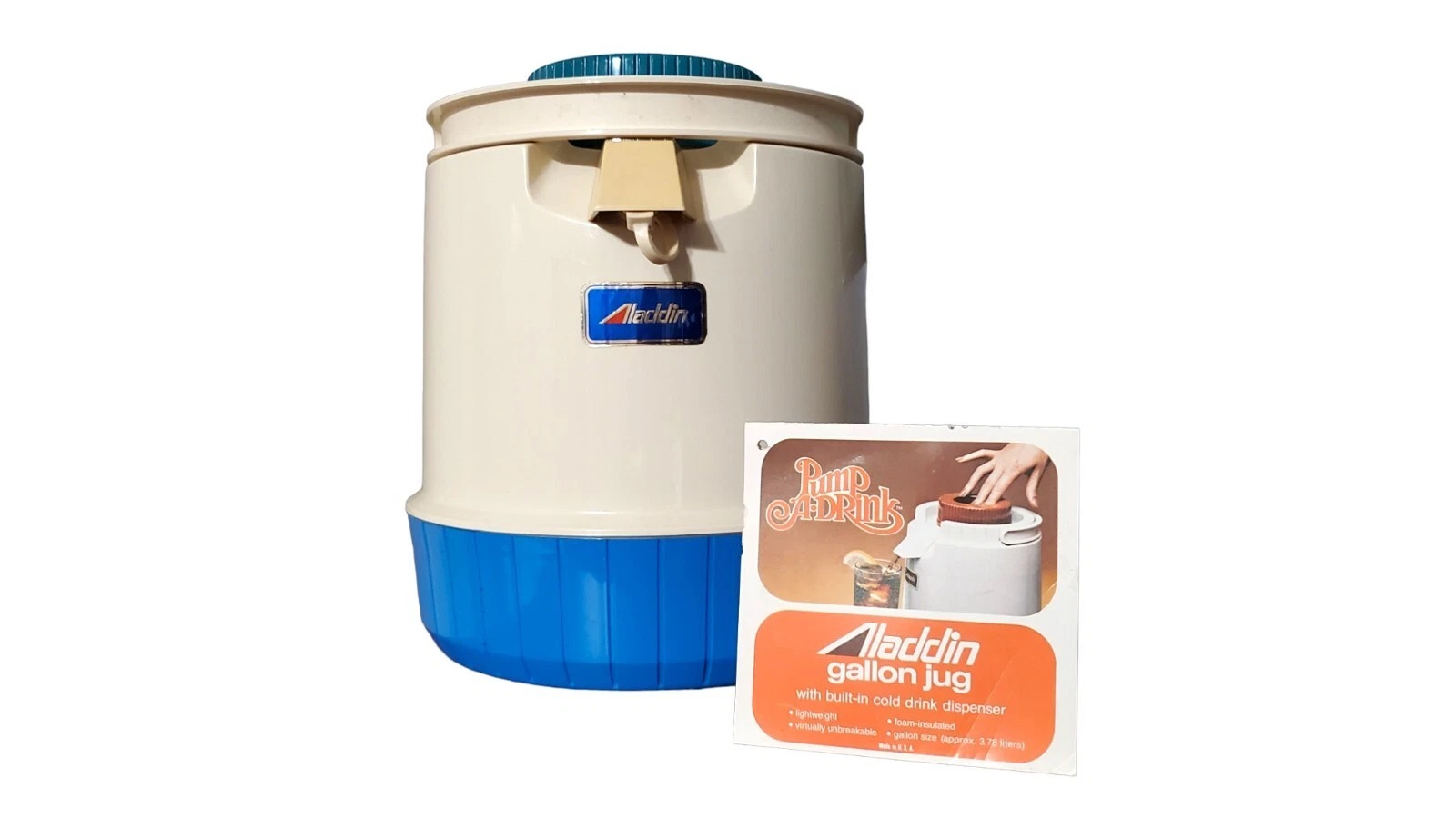 Aladdin Pump-A-Drink Jug Cooler Dispenser Blue 1 Gallon Original Box Vintage