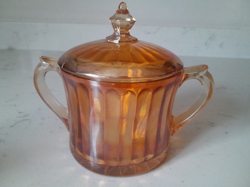 Vintage MCM Karneval Glas Ringelblume bedeckt Zucker Bonboniere mit Deckel