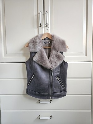 Edle Mint Velvet Fellweste Kunstfell Anthrazit Grau Gr. S/M