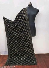 Black Embroidery Velvet Dupatta For Bride And Women Velvet Shawl Odhani Veil