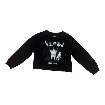 Old Navy Girls Wednesday Pop Culture Graphic T-Shirt Black Long Sleeve Large NWT