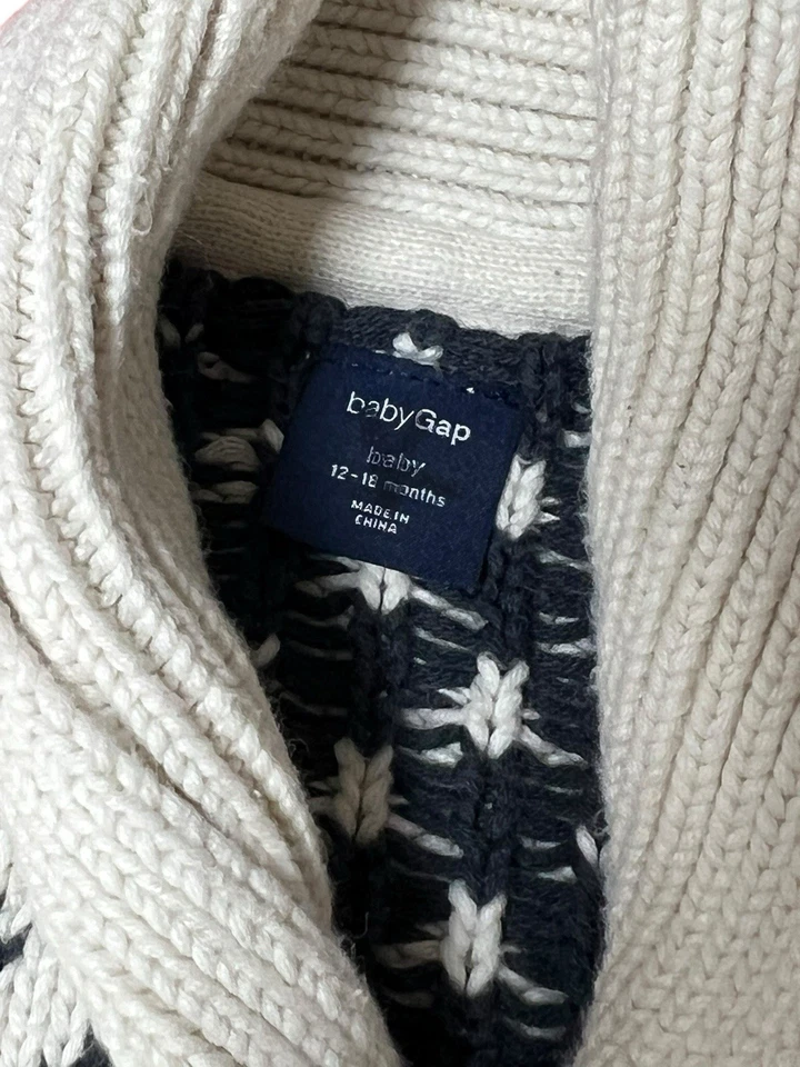 Cárdigan tejido Baby Gap 12-18M Cottagecore Grandpa algodón azul marino crema Foto 3 de 4