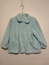 Collections Etc. Jacket Large L Aqua Blue Fluffy Sherpa Button Down Lounge Wear