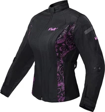 HWK Adventure/Touring Motorcycle Jacket for Women w/CE Armor, XL - Black/Pink-