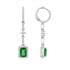 1.77 CT Natural Colombian Emerald 0.78 CT Diamonds 18K White Gold Drop Earrings