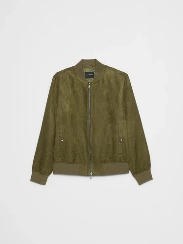 Banana Republic Factory Men's Dark Olive Vegan Suede Bomber Jacket XS video thumbnail