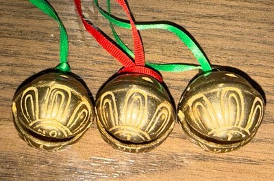 3 Vintage Solid Brass Sleigh Jingle Christmas Bells 6 Petals 1.25  Diameter