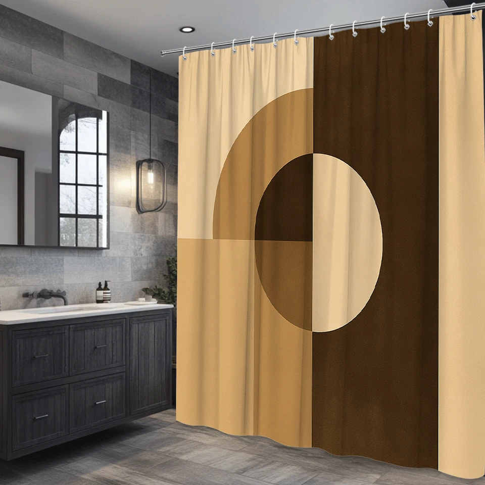 Cortina de ducha moderna geométrica marrón para decoración del hogar Foto 4 de 4