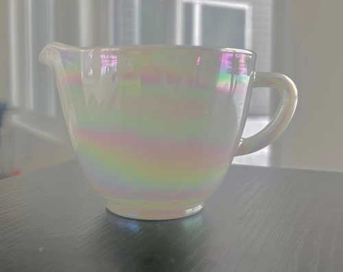 Vintage 1970s Federal Moonglow Iridescent Milk Glass Creamer Pitcher Rainbow