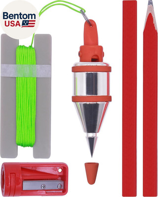 Plumb Bob - 8 Oz(227G) Plumb-Rite with 16 Ft(5M) String, Pencil Sharpener,2 Penc