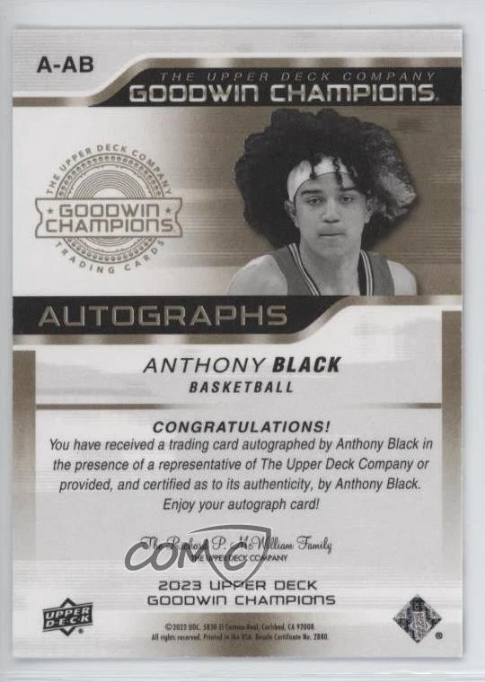 2023 Upper Deck Goodwin Champions Auto Anthony Black #A-AB Rookie Auto RC - Image 2 of 2