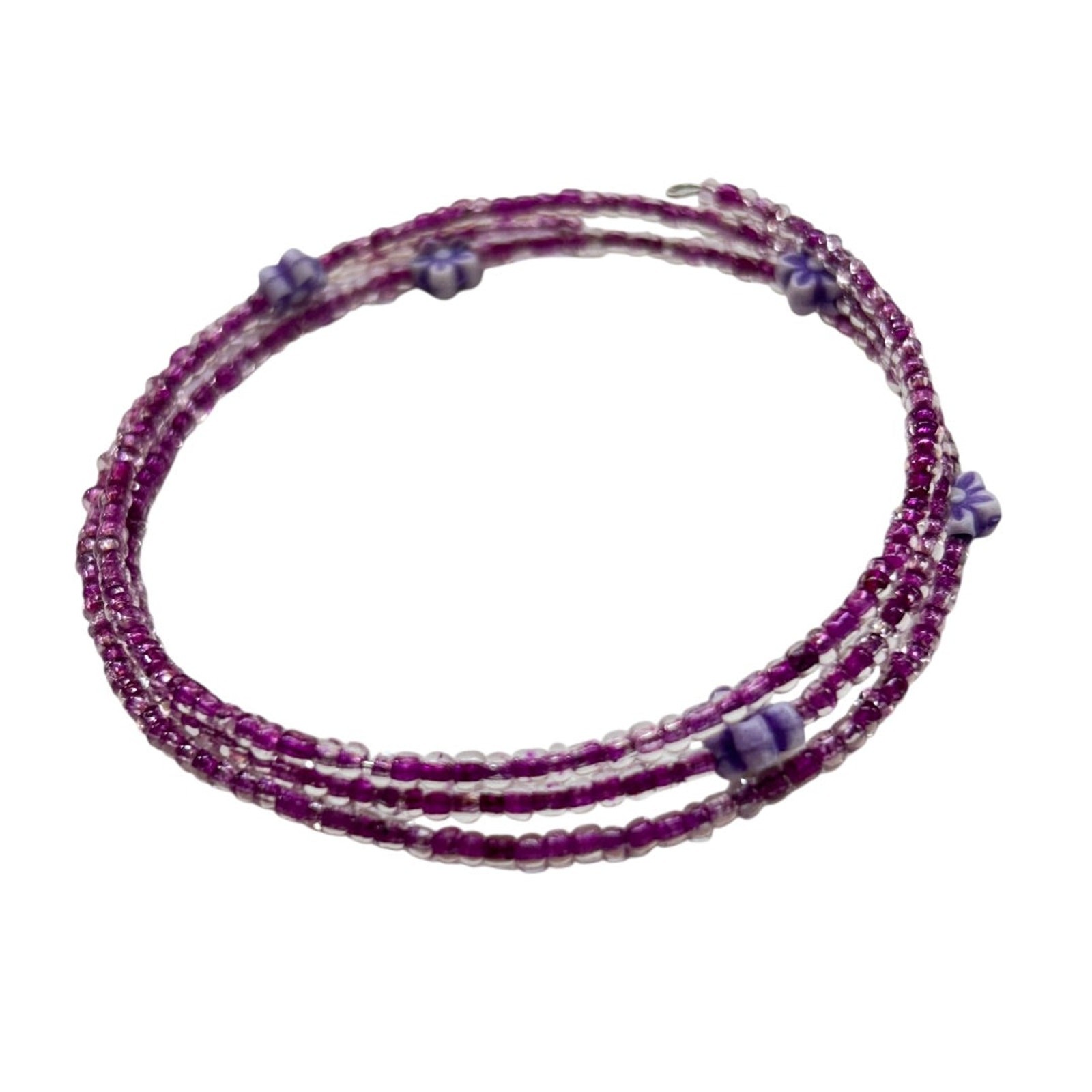 Delicate Beaded Wire Bracelet Adjustable Purple F… - image 2