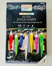 Gemmy Orchestra of Lights Multi-Color Changing 24 LED Icicle Lights, 23 ft NEW 