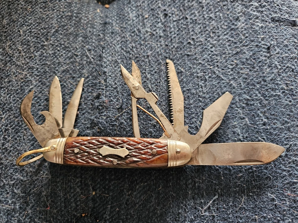 Navaja de bolsillo vintage Japón Mitsuboshi mini camping utilitaria 8 herramientas Mitsubishi  Foto 2 de 4