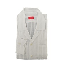 820 ISAIA NAPOLI White Camp Collar Shirt Jacquard Cotton Linen