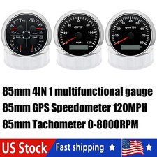 3 Gauge Set 85mm GPS Speedometer 0-120MPH Tachometer Waterproof for Boat Car US
