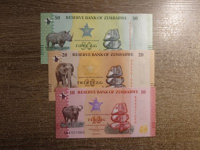 Zimbabwe / Simbabwe - 10 + 20 + 50 ZiG 2026 UNC - Satz aus / set of 3 banknotes
