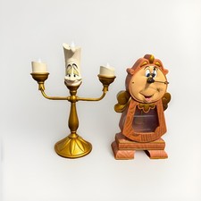 Disney Parks Beauty & The Beast Cogsworth Clock Lumiere Light Up Figure Set NEW