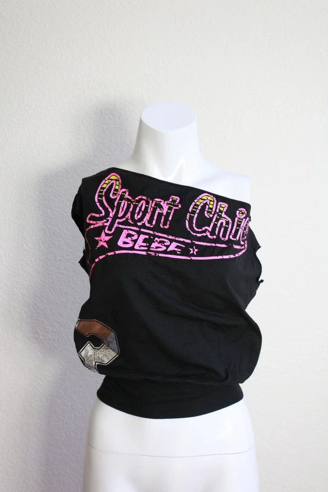 Camiseta Top Bebe Sport Chic M Negra Graffiti Envejecido Tejido Asimétrico Nueva Foto 3 de 4