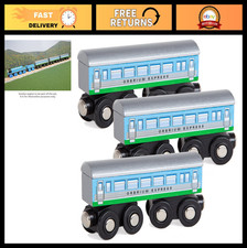 Large Wooden Train Set - 3 Pcs Express Coach Cars, Compatible with Thomas, Brio,