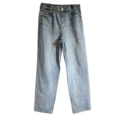 American Eagle Baggy Jean Womens 8 R Blue Light Wash High Rise Denim Relaxed 