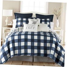 - Camden Quilt Set - Two King Pillow Shams - Buffalo Check in King Quilt Navy