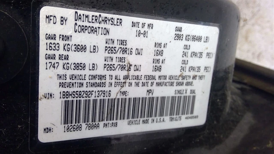 Dodge Durango 2002 Engine Brain Box 56040330AA 0987 - Imagen 4 de 4