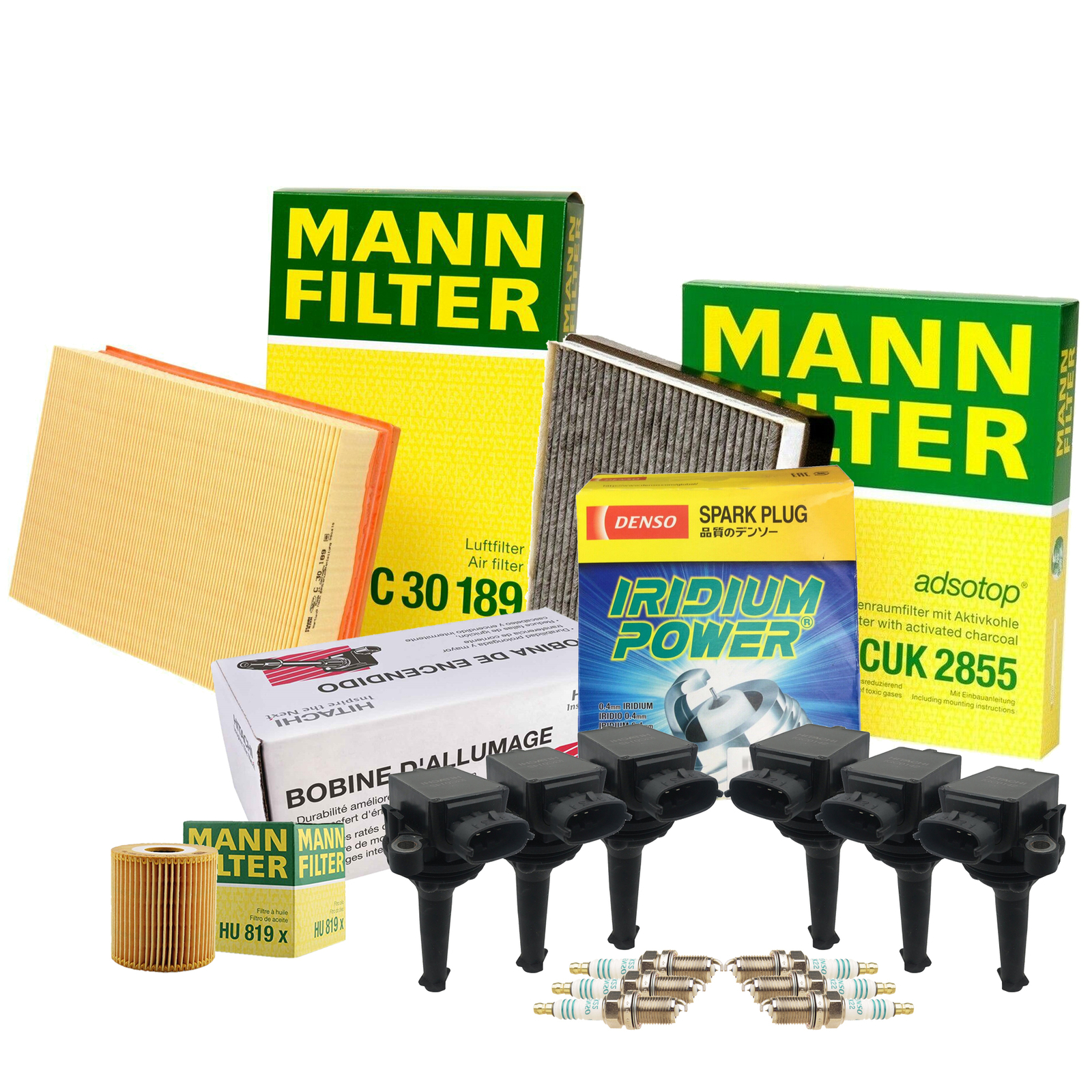 Mann Filters Hitachi 6 Coil Denso 6 Iridium Power Spark Plug Tune Up Kit For S80